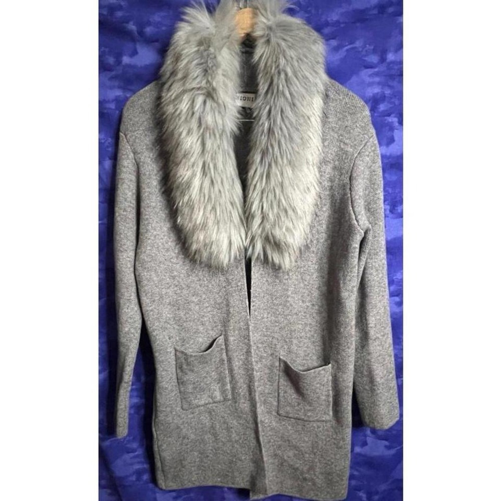 Sioni Studio Removable‎ Faux Fur Collar Neckline Viscose Sweater Cardigan Medium